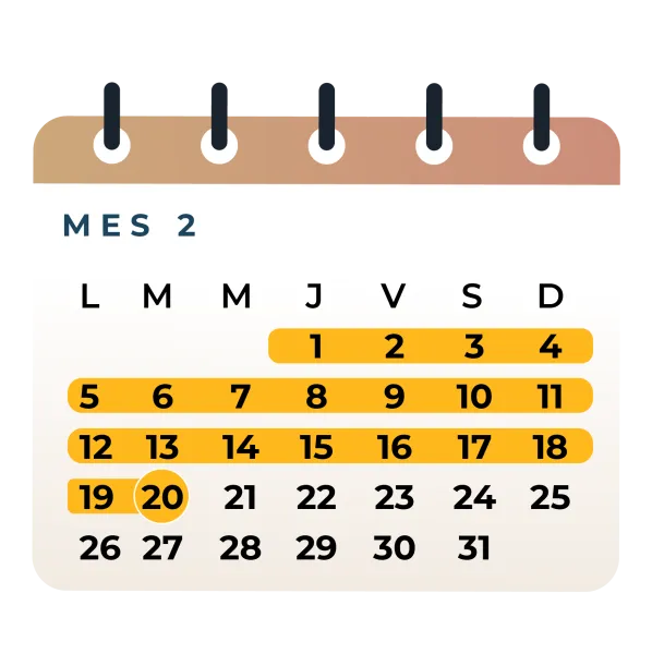 Calendario de ejemplo que muestra el plazo para pagar las compras realizadas con CRECCU sin intereses ni gastos de mantención